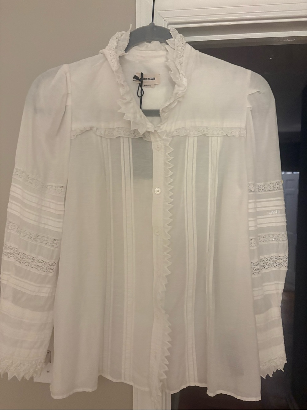 Zadig & Voltaire White Ruffled Lace-Trim Blouse